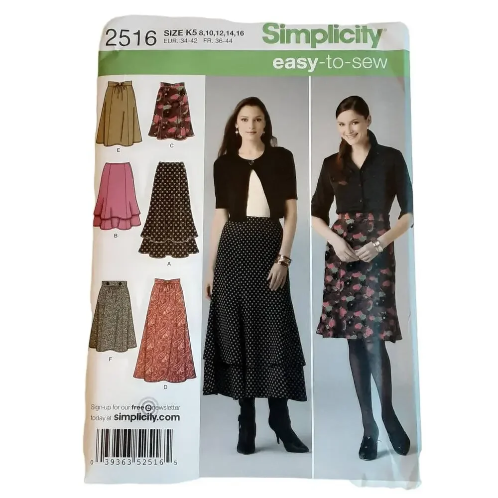 Simplicity 2758 2516 Easy Midi Skirt Variations 6 8 10 12 14 16 Sewing Pattern